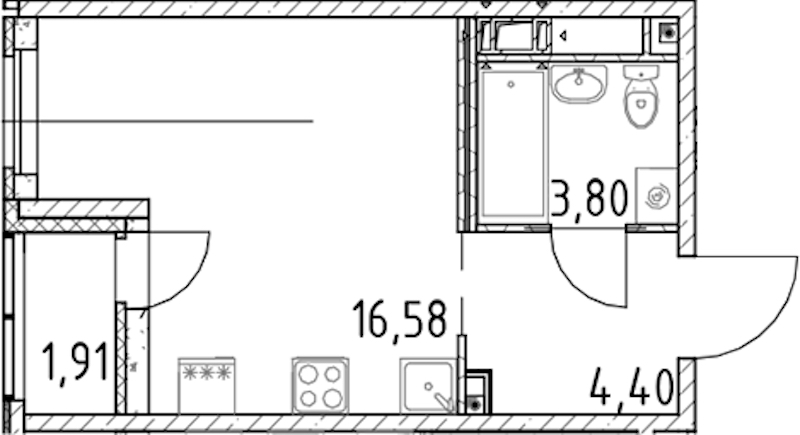 Квартира студия 24.78 м², 9/17 эт., ЖК «Город Первых»